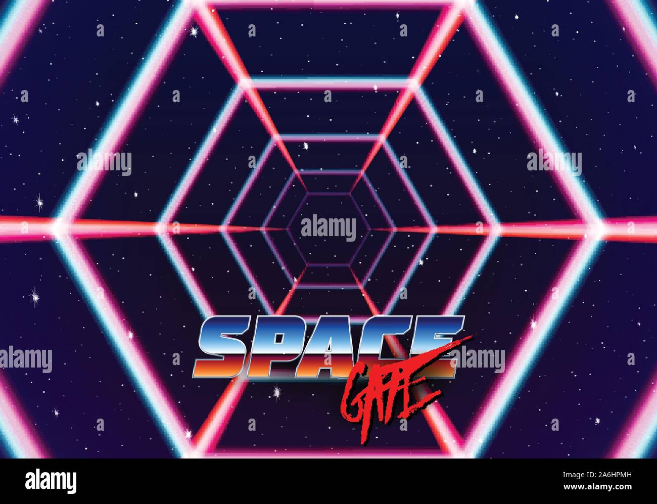 Il Neon in tunnel di spazio con 80s stile linee lazer Illustrazione Vettoriale