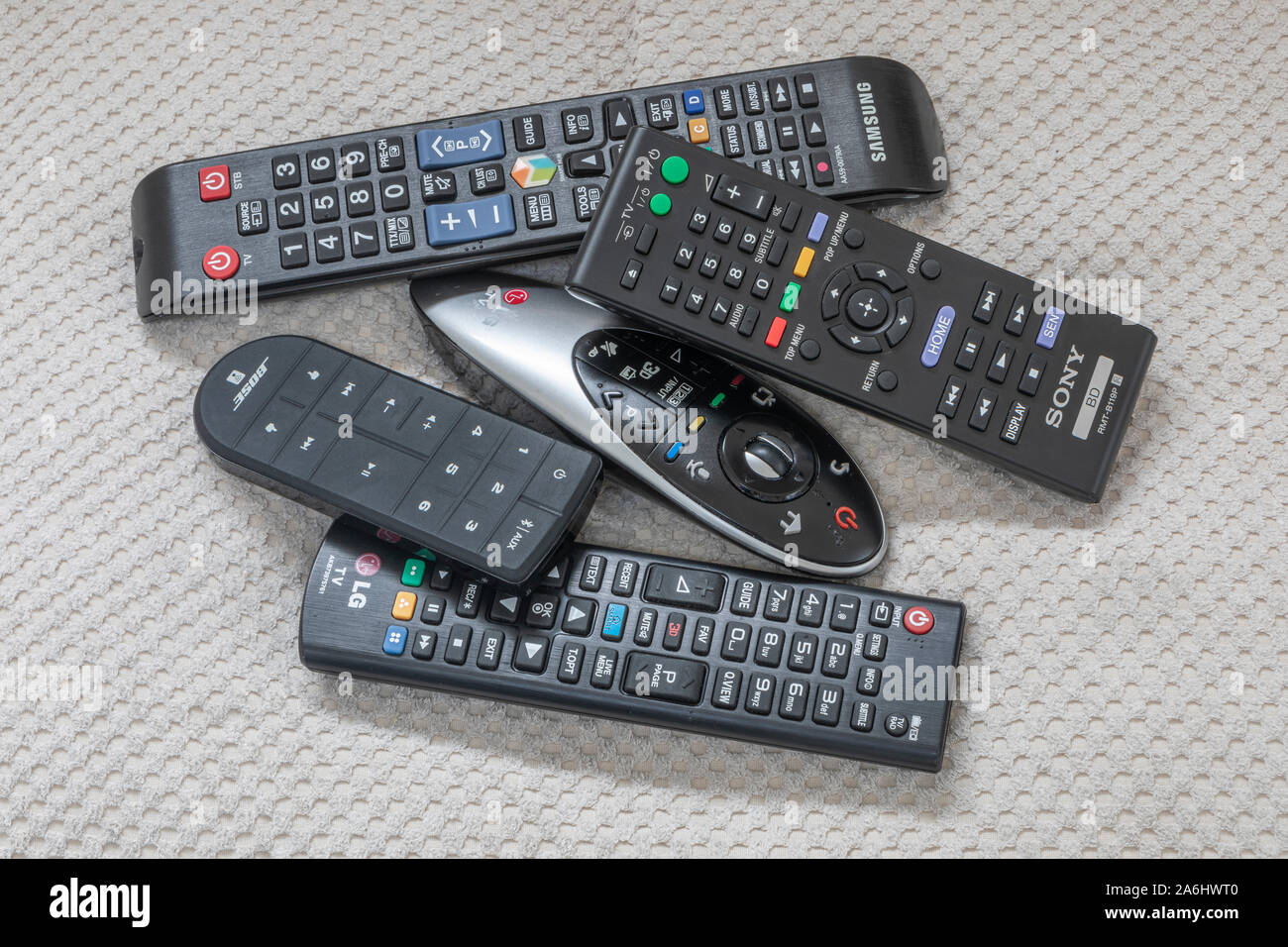 TV, Video e dvd player controlli remoti Foto Stock