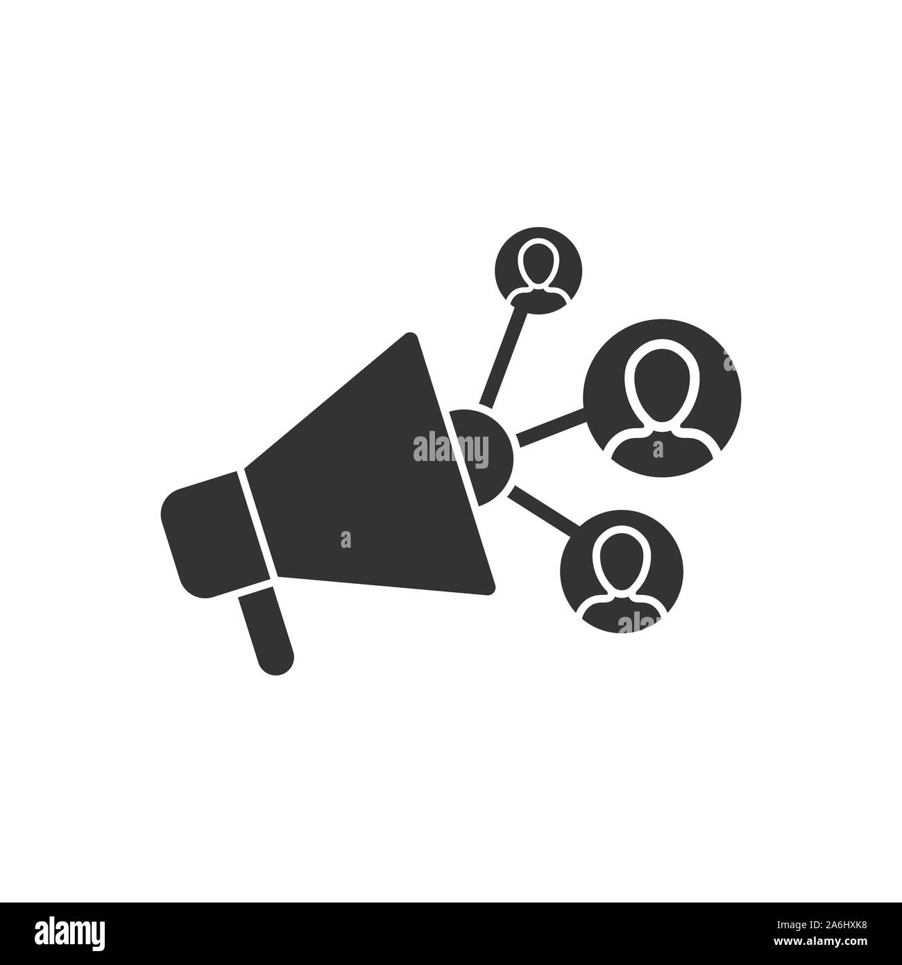 Social media icona in stile appartamento. Marketing illustrazione vettoriale bianco su sfondo isolato. Megafono con persone il concetto di business. Illustrazione Vettoriale