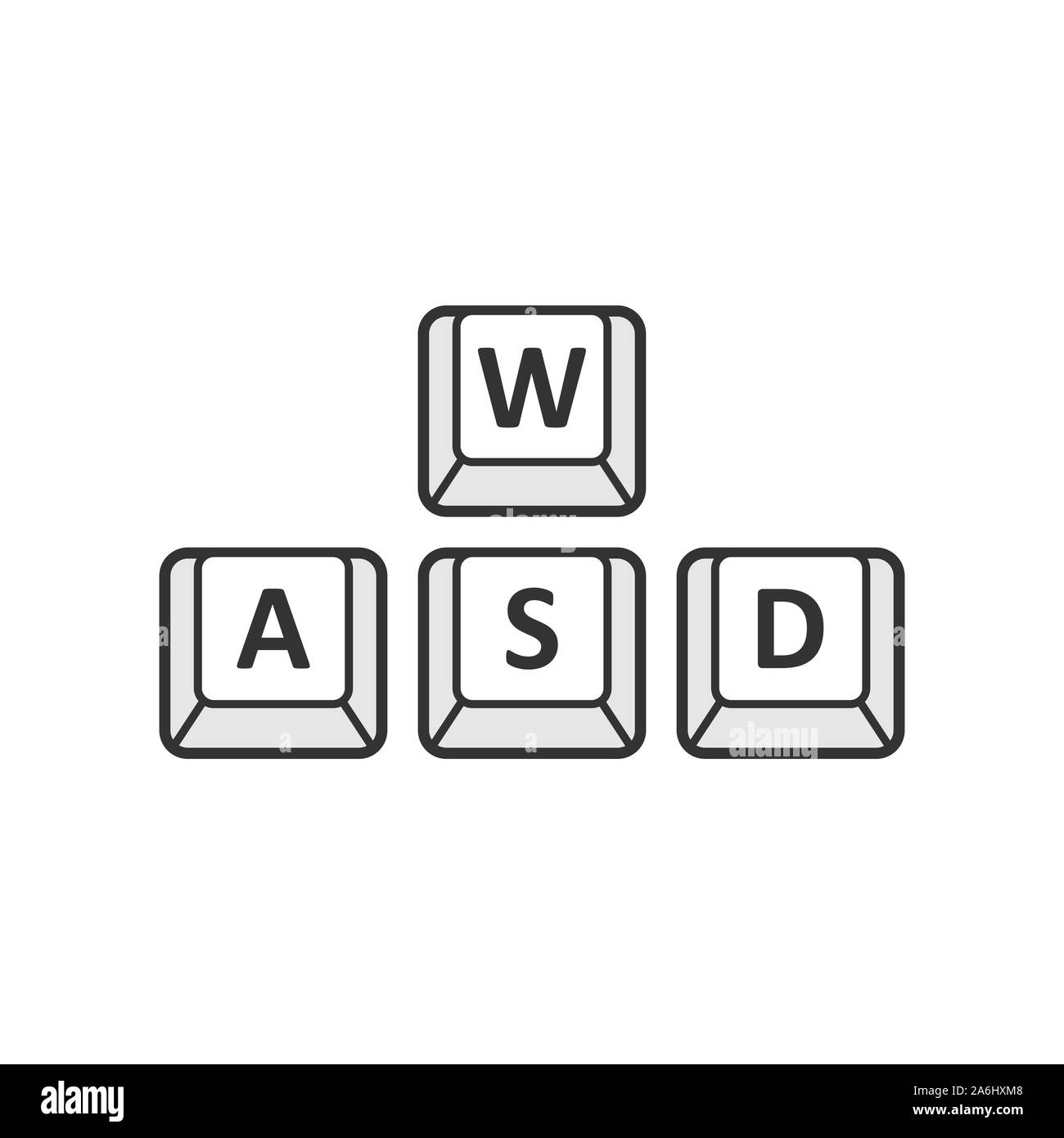 Wasd icona pulsante in stile appartamento. Tastiera illustrazione vettoriale bianco su sfondo isolato. Cybersport concetto aziendale. Illustrazione Vettoriale