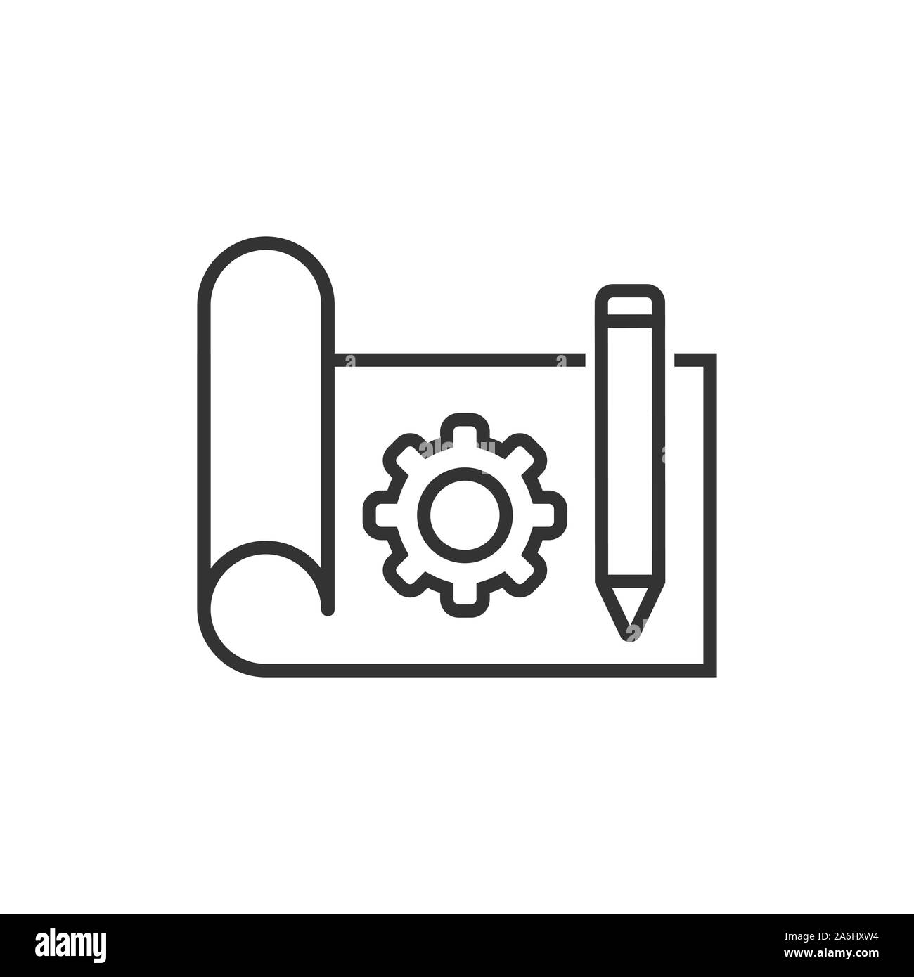 Icona del prototipo in stile appartamento. Startup illustrazione vettoriale bianco su sfondo isolato. Sviluppo di un modello di concetto di business. Illustrazione Vettoriale