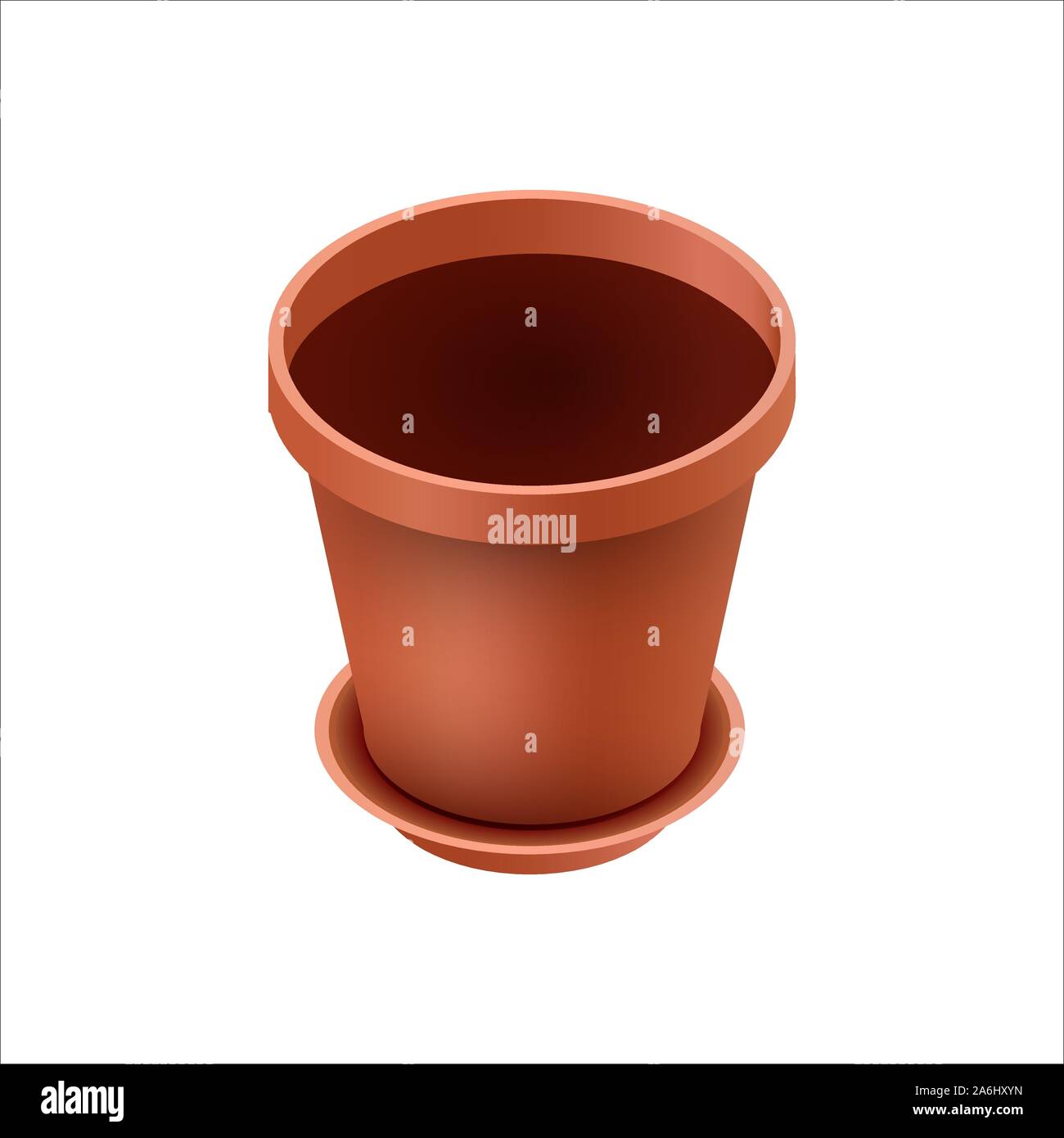Vuoto marrone ceramica vasi da fiori per la coltivazione di piante. Pentola di creta in un isometry, isolata su uno sfondo bianco. Illustrazione Vettoriale Illustrazione Vettoriale