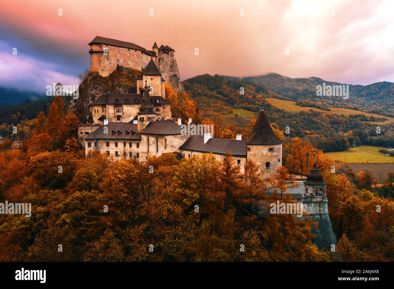 Orava Castello medievale, la luce del mattino, Slovacchia, Europa Foto Stock