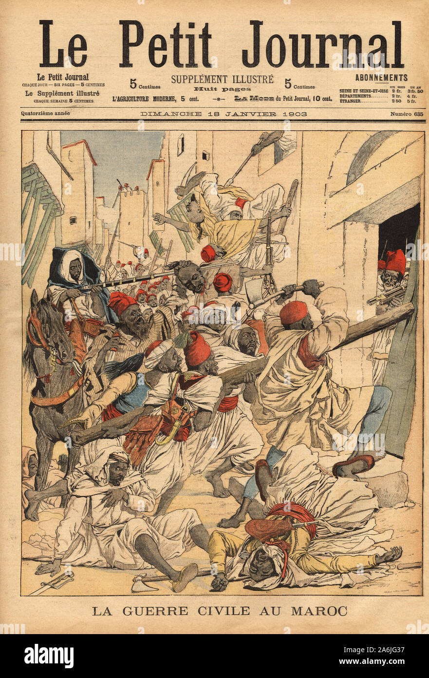 La guerre civile au Maroc, ou les troupes du sultan Abdelaziz (1878-1943) combattent les partigiani du prophete Bou Hamara, dans toute la regione nord d Foto Stock