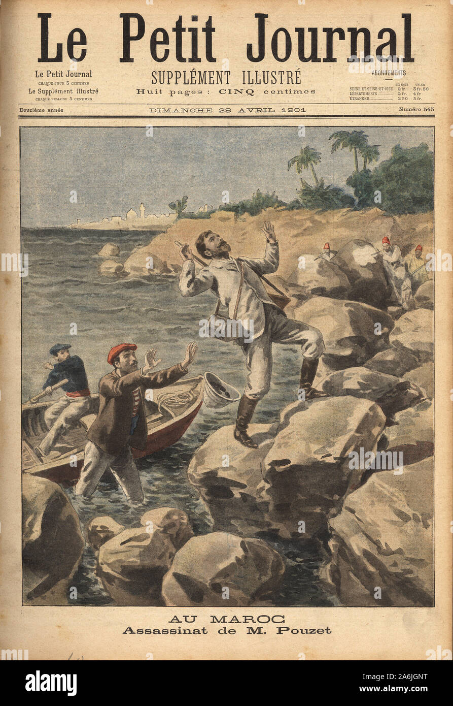 Au Maroc, assassinat d' onu francais, M.Pouzet, en pleine missione d'esplorazione des cotes entre le rif et Melilla, au moyen d'une imbarco pacifiqu Foto Stock