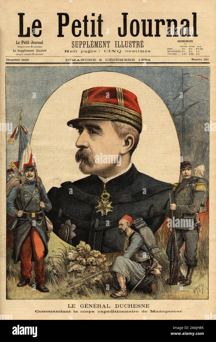 Portrait du general Jacques Charles Duchesne (1837-1918), il comandante delle forze des Armees envoyees a Madagascar en 1894, il prend Tananarive. In rotocalcografia Foto Stock