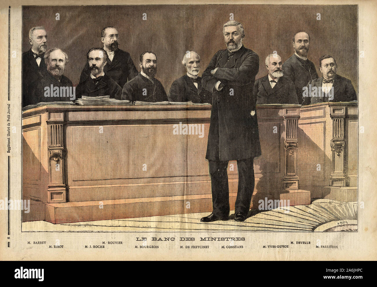 Portrait du gouvernement du 17 mars 1890 au 18 fevrier 1892, sous la presidence de Sadi Carnot (1837-1894). De gauche a droite: Edouard Barbey (1831-1 Foto Stock