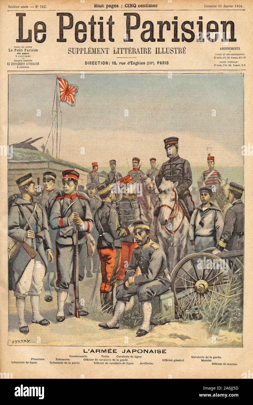 Guerre russo-japonaise (Guerre russo japonaise) : Costituzione de l'Armée japonaise. Il rotocalco in "Le Petit Parisien", le 31/01/1904. Foto Stock