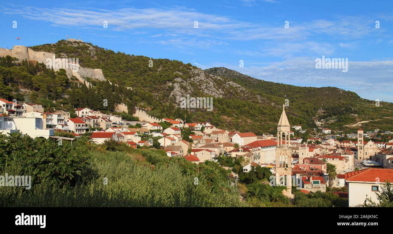 Croazia, Hvar, skyline, fortezza, Convento domenicano, vista in elevazione, Foto Stock