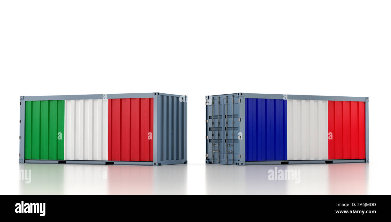 Due container con Italia e Francia bandiera. Il rendering 3D Foto Stock