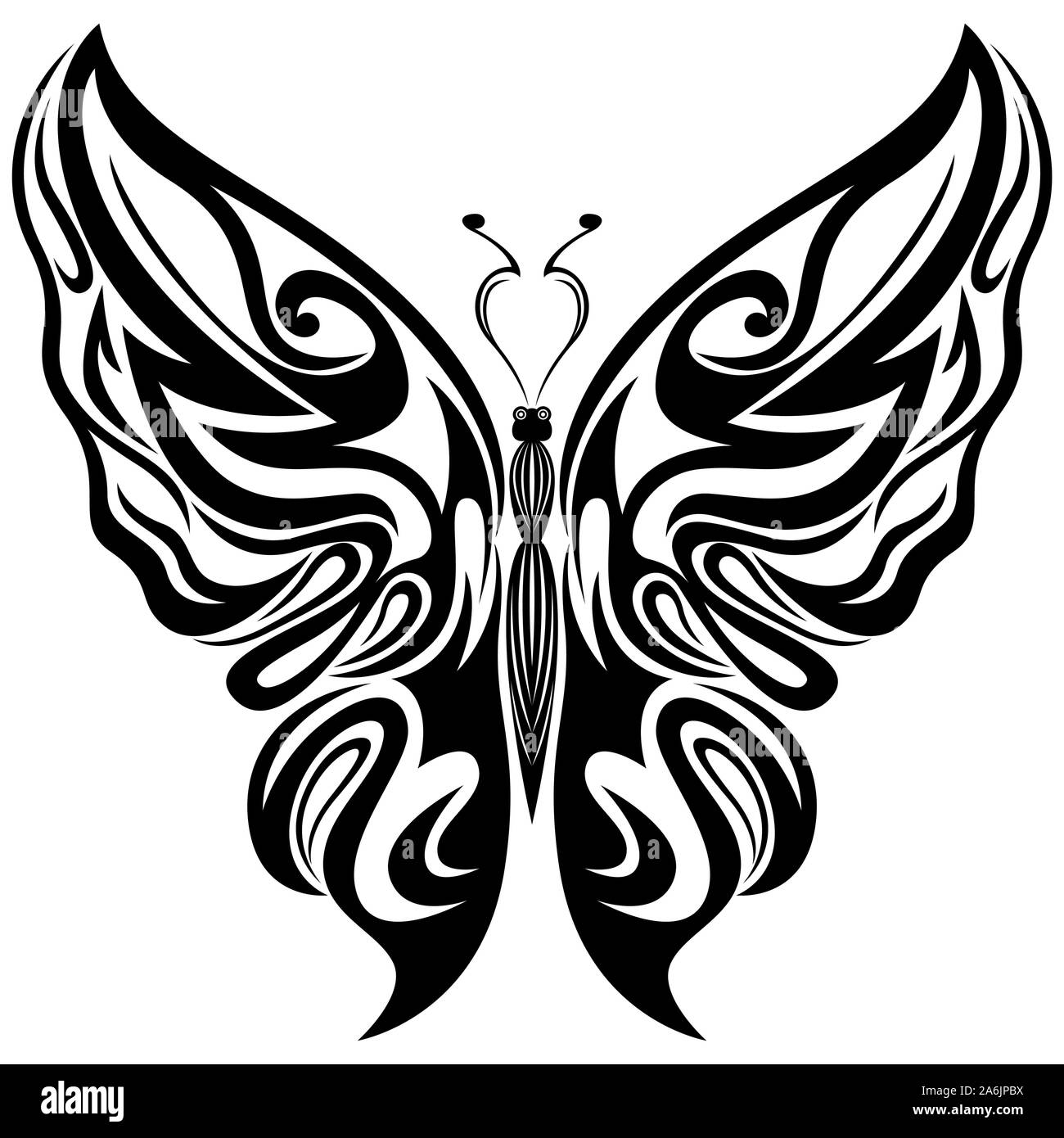 Nero stencil ornamentali della stupenda farfalla isolato su uno sfondo bianco, del disegno a mano illustrazione vettoriale Illustrazione Vettoriale
