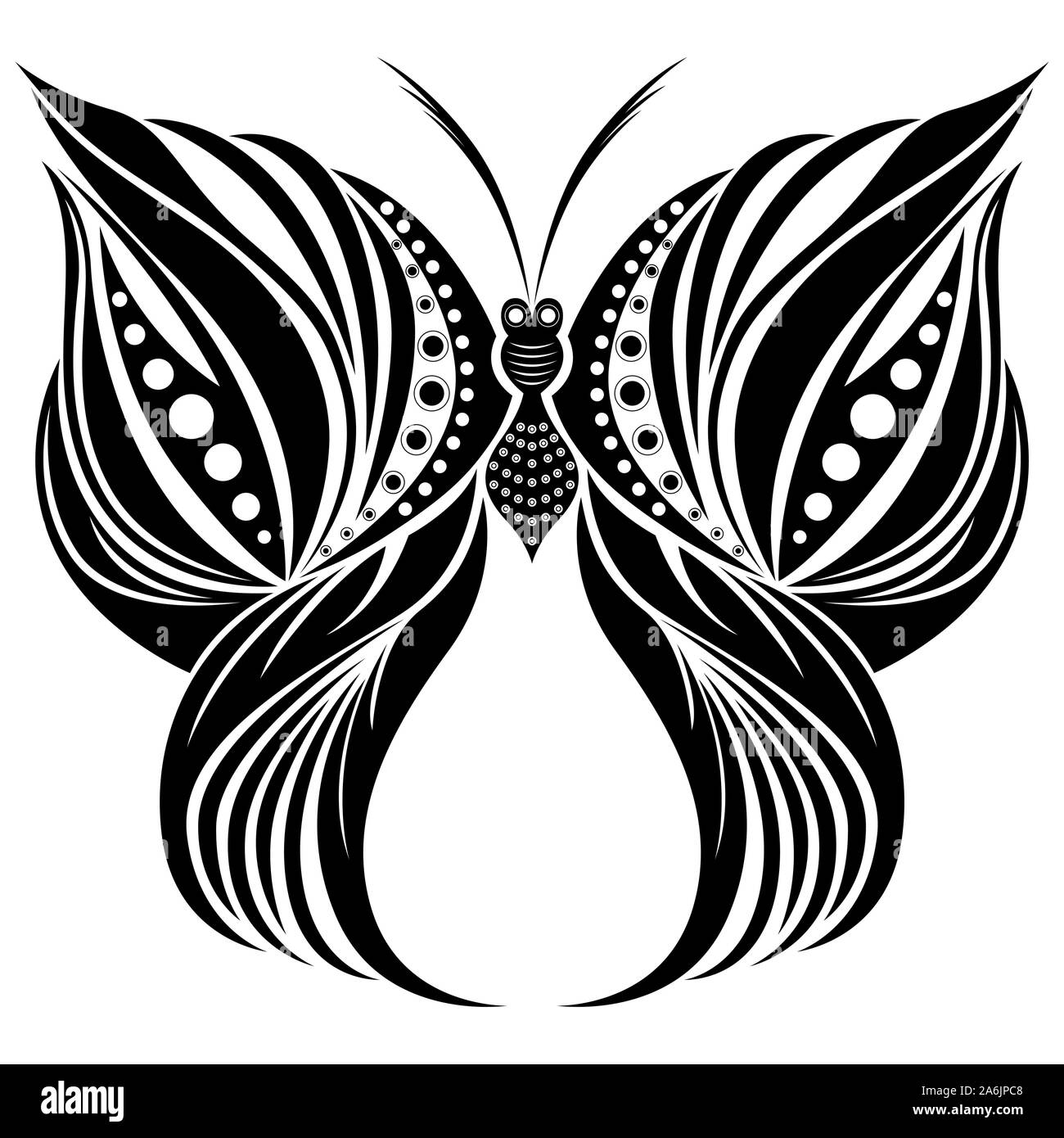 Stencil nero ornamentali butterfly isolato su uno sfondo bianco, del disegno a mano illustrazione vettoriale Illustrazione Vettoriale