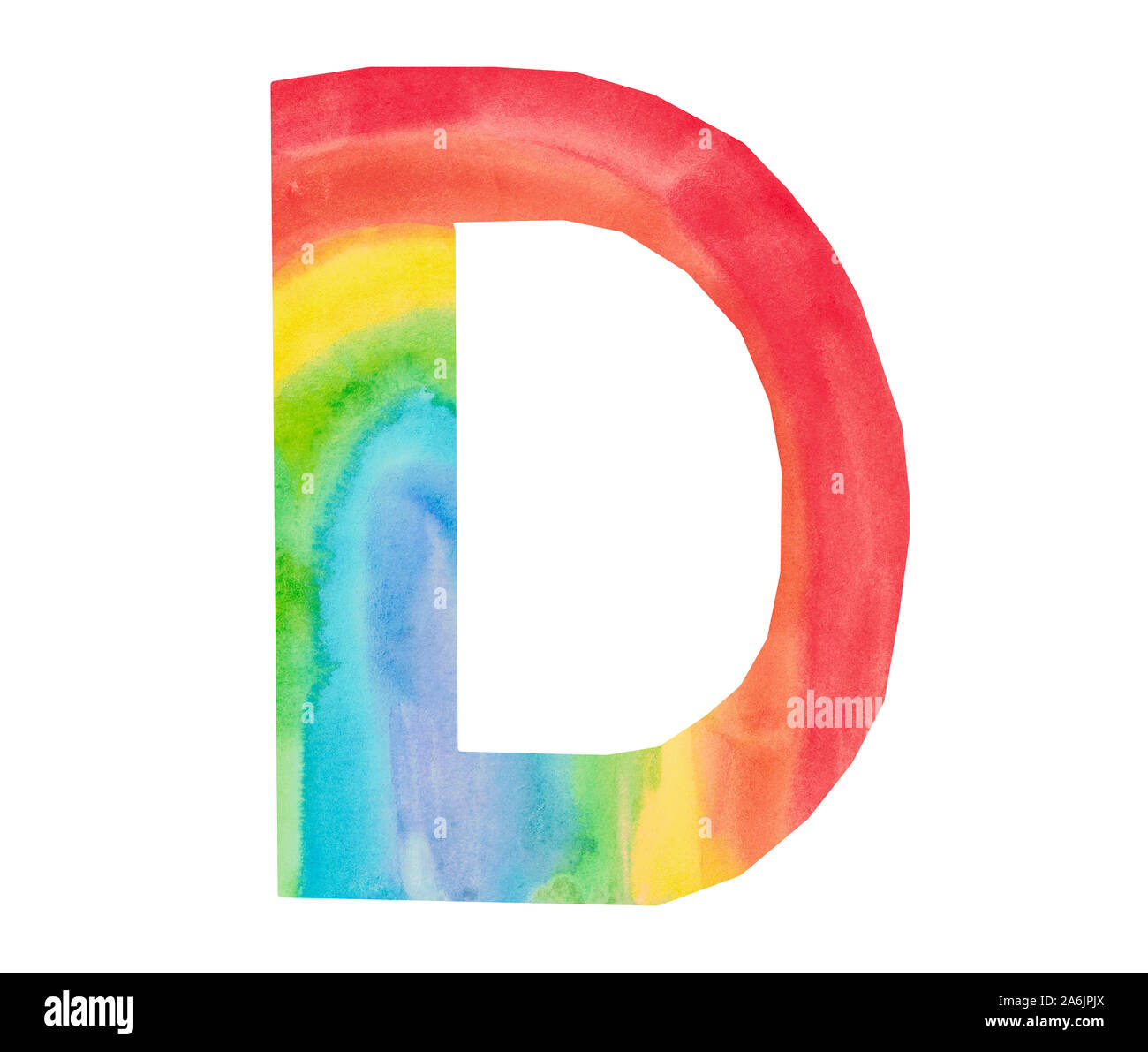 Acquerello illustrazione di un elemento decorativo della lettera D dell'alfabeto. Bambini texture design rainbow Foto Stock