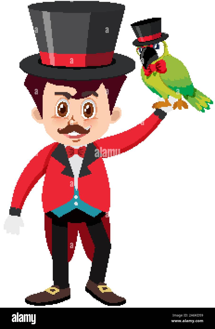 Un singolo carattere di ring master e parrot su sfondo bianco illustrazione Illustrazione Vettoriale