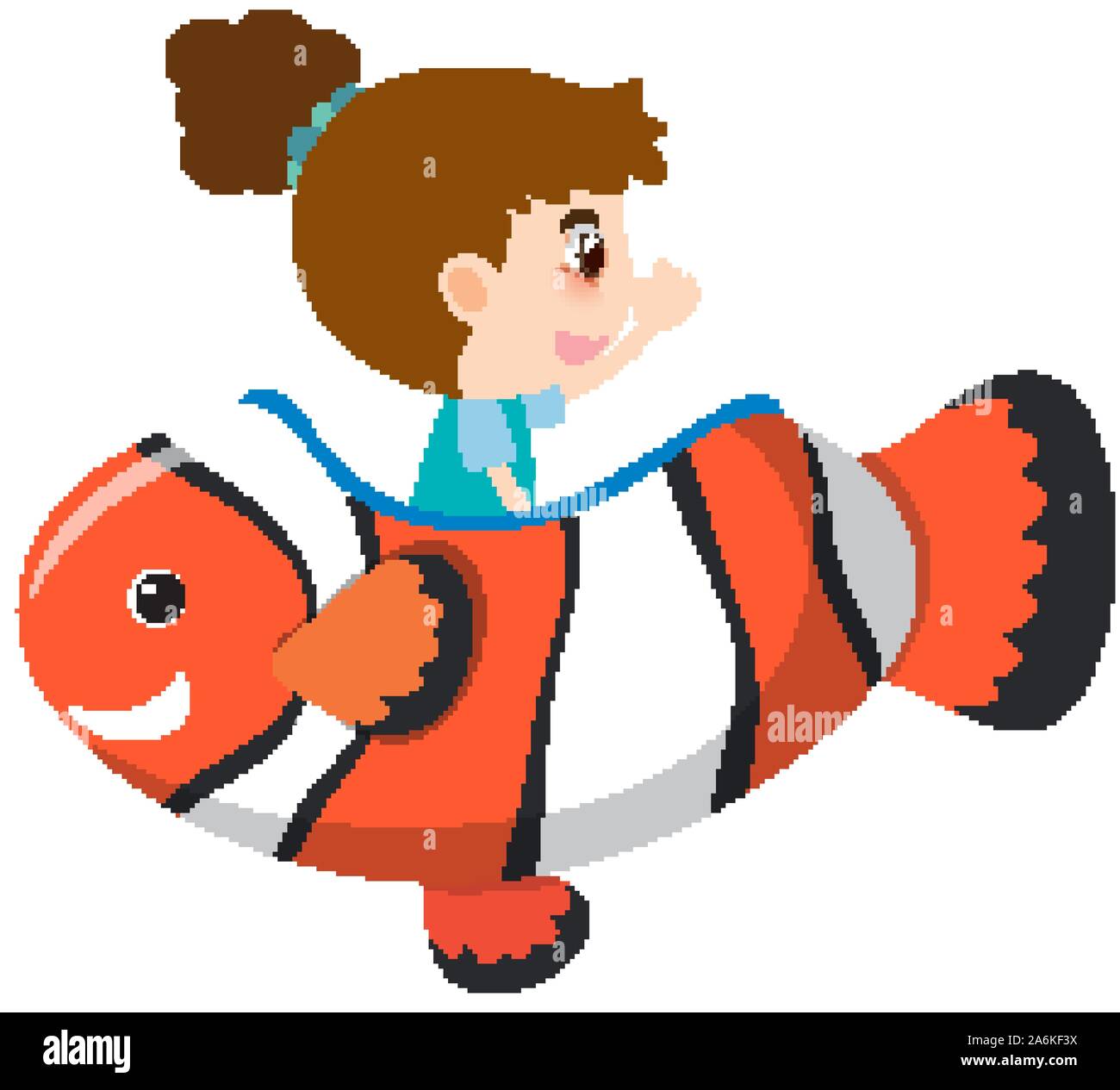 Un singolo carattere di ragazza in clownfish su sfondo bianco illustrazione Illustrazione Vettoriale