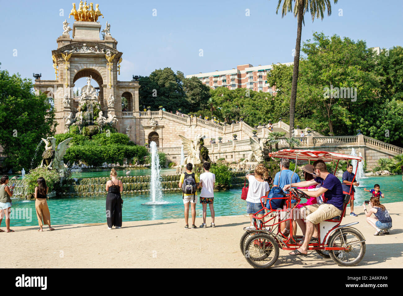 Barcellona Spagna,Catalogna Catalunya,El Born,quartiere storico,Ciutat Vella,Parc de la Ciutadella,Parco Cittadella,Font de la cascada,fontana a cascata,su Foto Stock