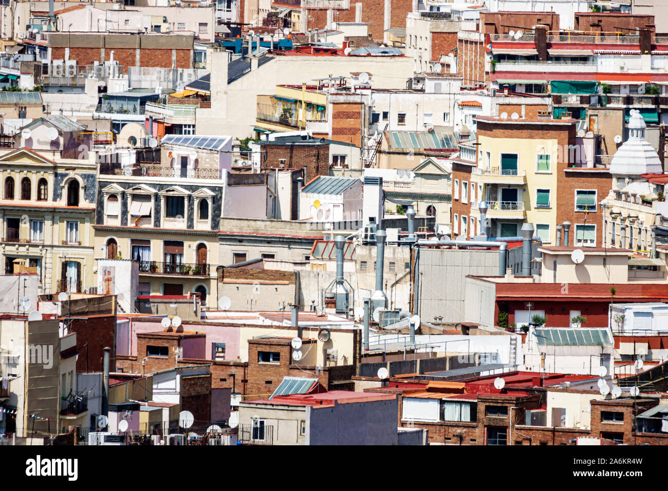 Barcellona Spagna,Catalogna Catalunya,Parc de Montjuic,skyline della città,vista su Les Corts,edifici,tetti,concetto densità di popolazione urbana,Spagna Europa Foto Stock