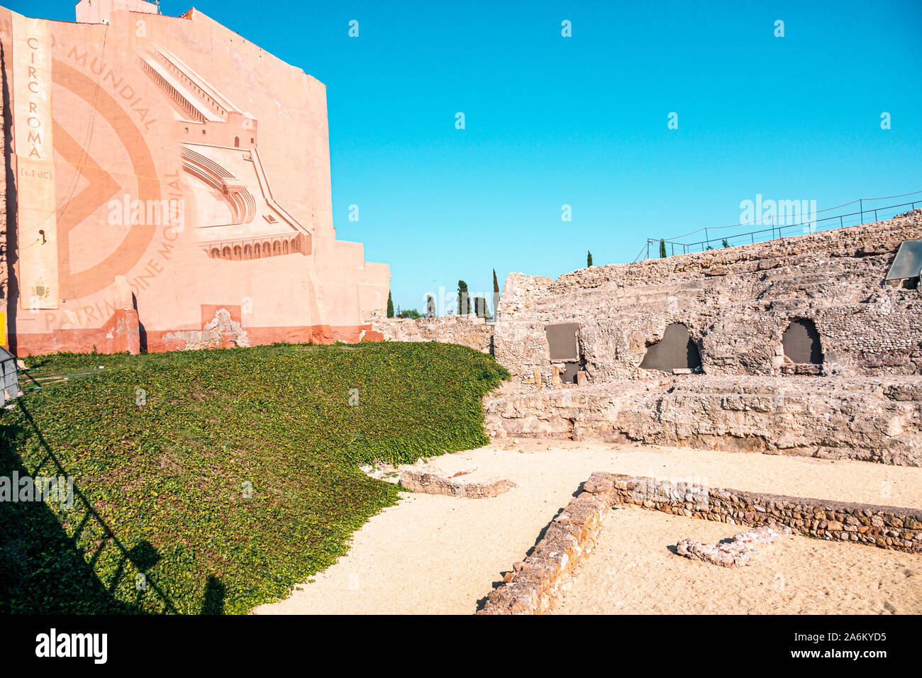 Tarragona Spagna Ispanico Catalogna Circ Roma,Circo Romano,circuito di Chariot a cielo aperto rovine, ES190825139 Foto Stock