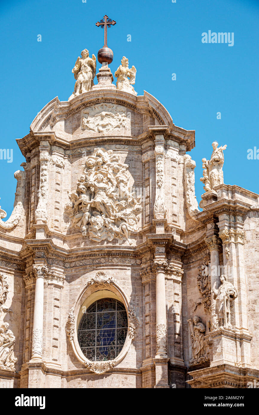 Valencia Spagna Ispanica, Ciutat Vella, città vecchia, centro storico, Plaza Placa de la Reina, Cattedrale Metropolitana Basilica dell'Assunzione di nostra Signora di Foto Stock