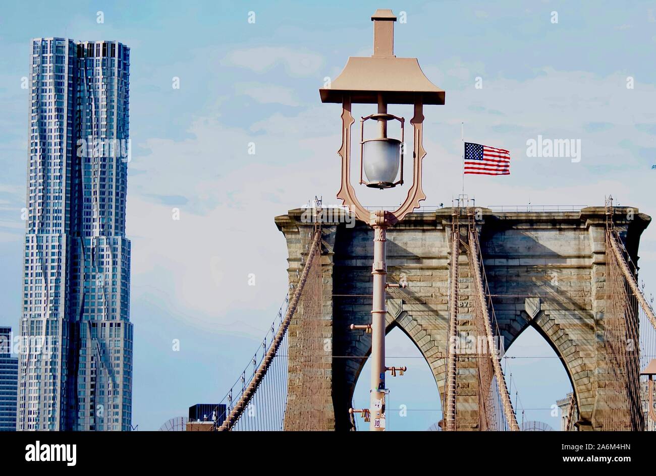 Insolito vista dal Ponte di Brooklyn Foto Stock