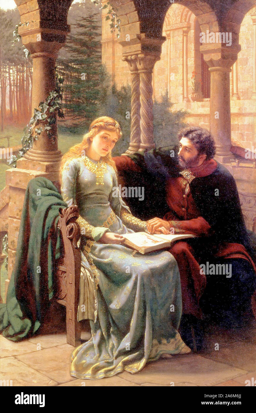 Abelardo e il suo allievo Heloise da Edmund Leighton, 1882 Pietro Abelardo (Petrus Abaelardus o Abailardus, Pierre Abélard, 1079 - 1142) francesi medievali filosofo scolastico, teologo e logician preminente Foto Stock