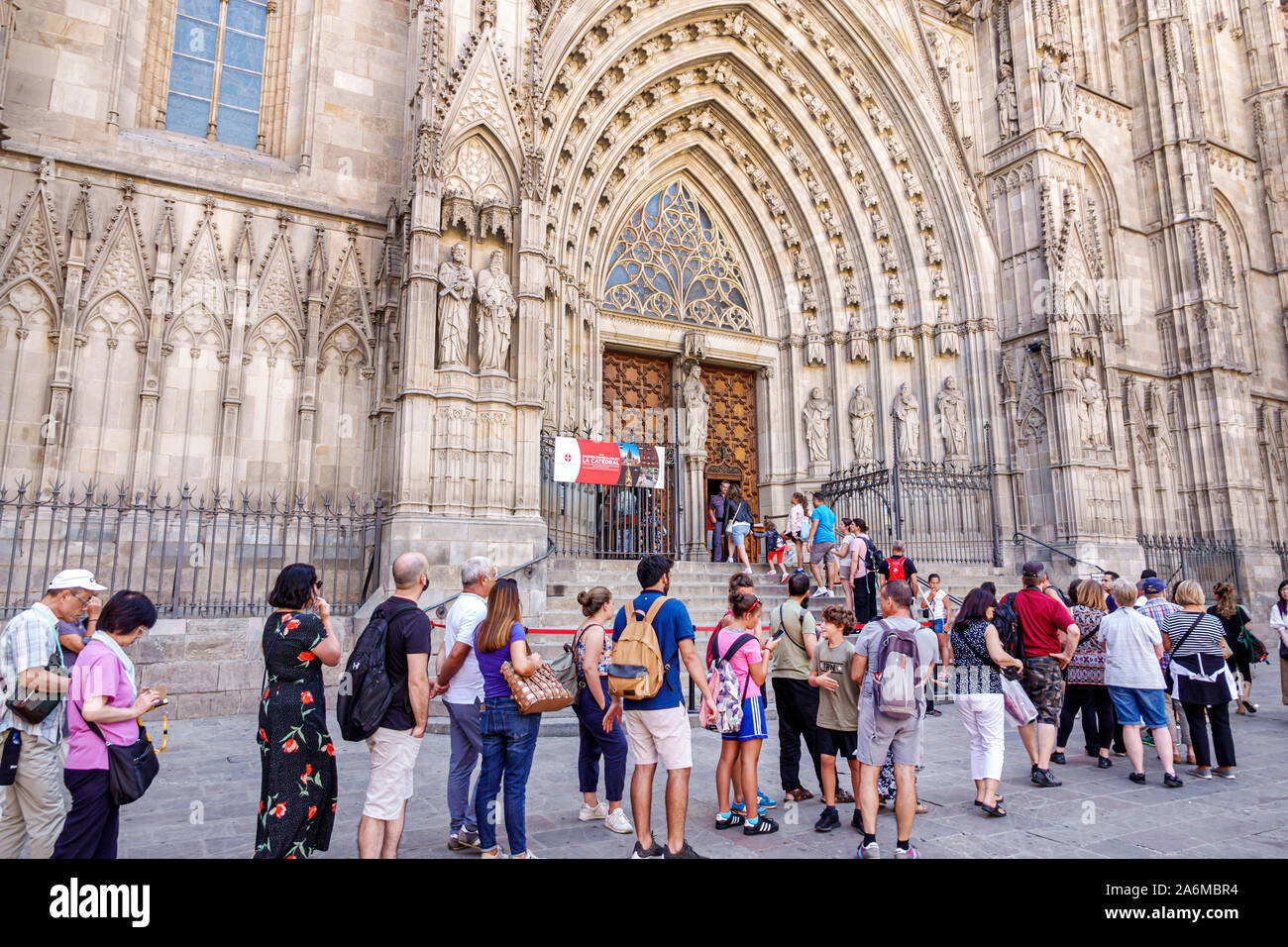 Barcellona Spagna,Catalonia Ciutat Vella,centro storico,quartiere Gotico,Cattedrale di Santa Croce & Sant'Eulalia,cattedrale gotica cattolica,principale Foto Stock