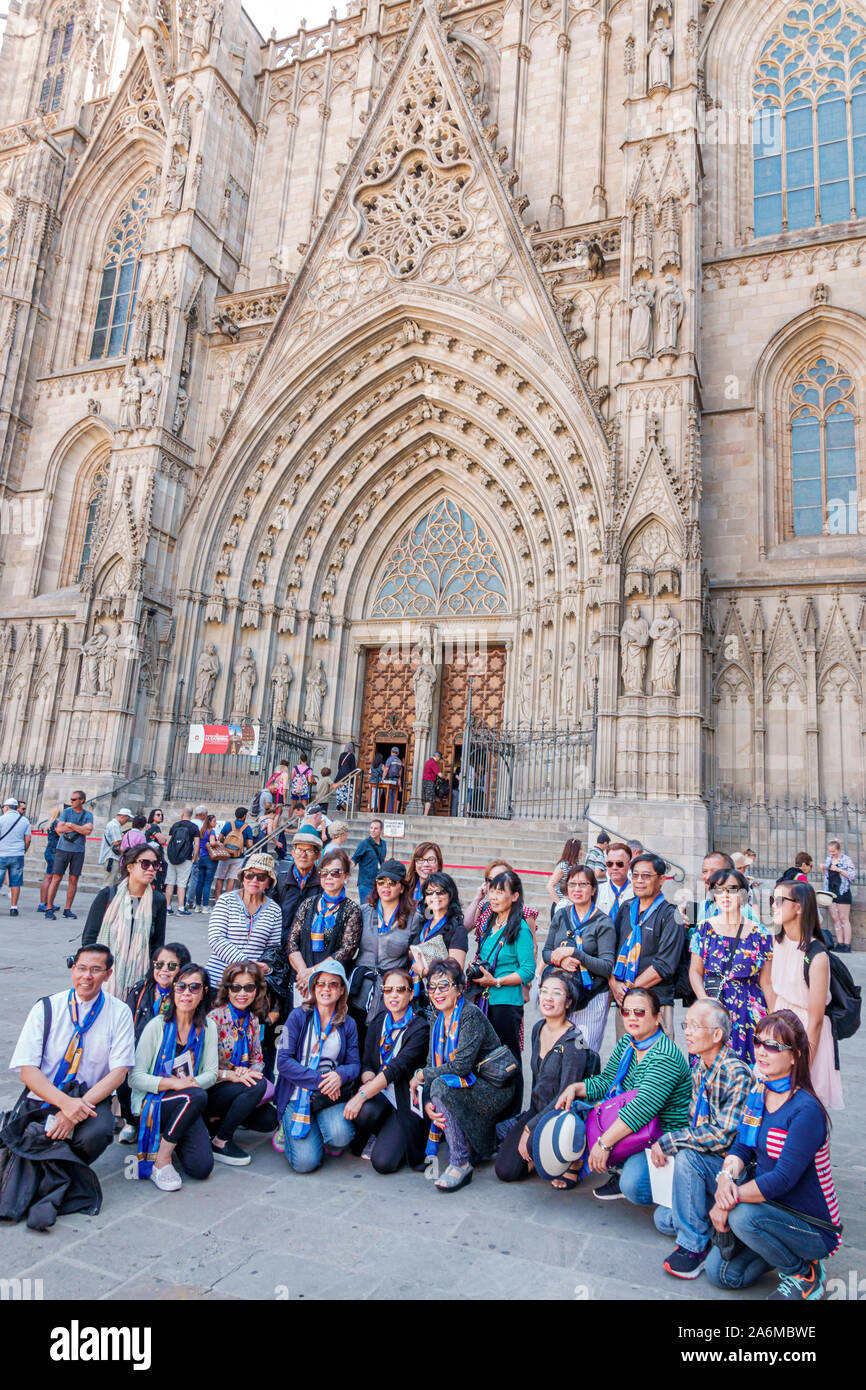 Barcellona Spagna,Catalonia Ciutat Vella,centro storico,quartiere Gotico,Cattedrale di Santa Croce & Sant'Eulalia,cattedrale gotica cattolica,principale Foto Stock