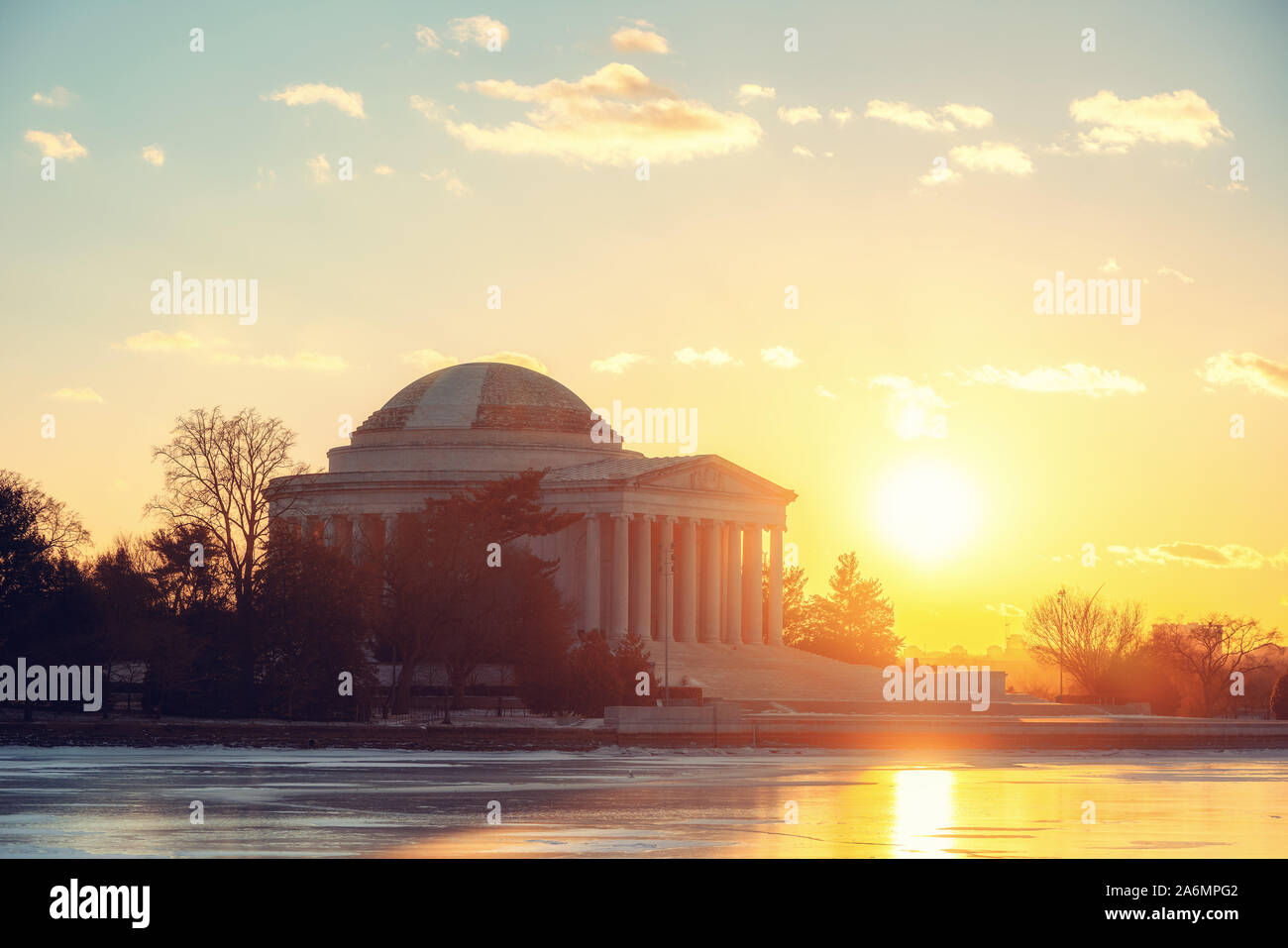 Jefferson Memorial al tramonto in inverno Foto Stock