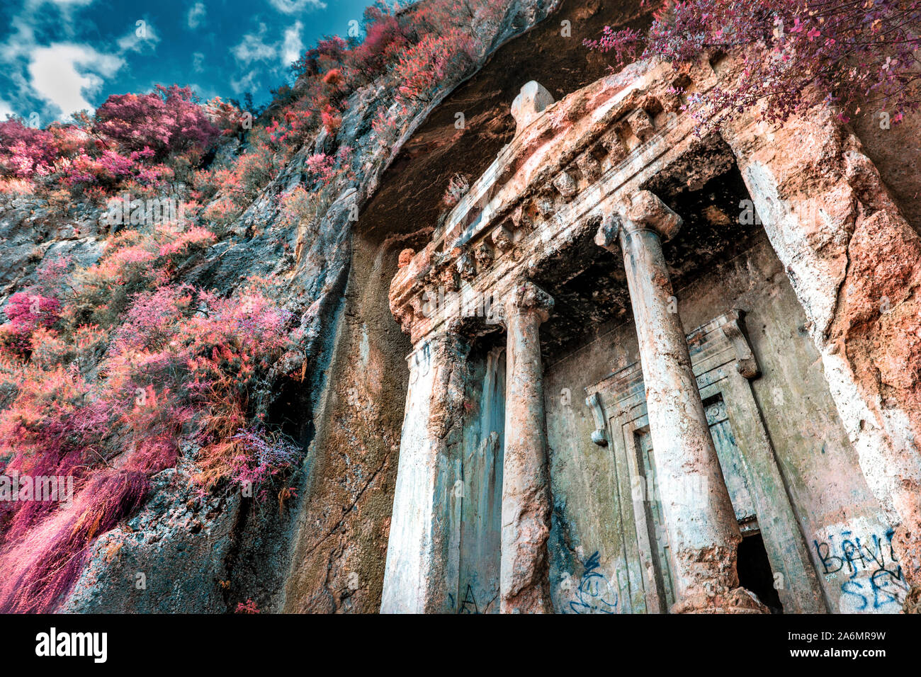 Amyntas Lycian Rock tomba in Fethiye, Riviera Turca, Turchia Foto Stock