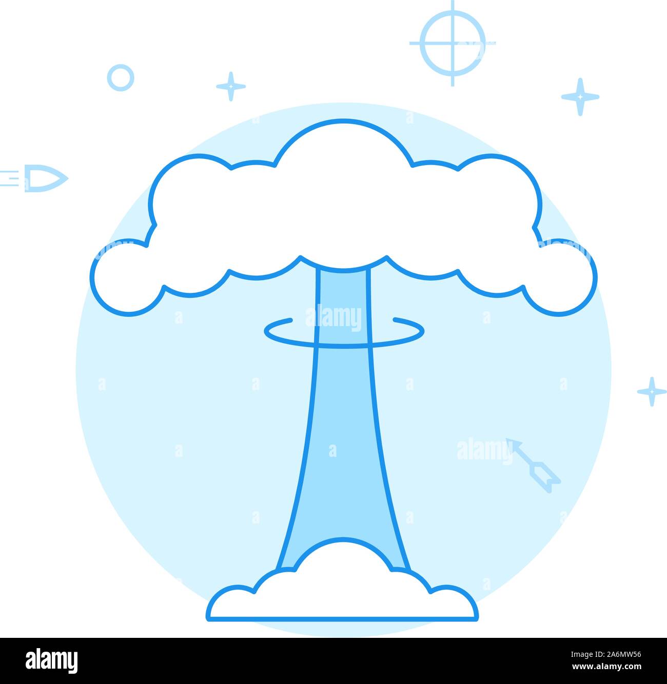 Esplosione nucleare, fungo cloud icona vettore. Figura piana. Riempite lo stile della linea. Blue design monocromatico. Corsa modificabile. Regolare il peso della linea. Illustrazione Vettoriale