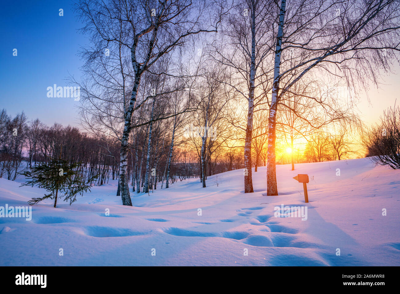 Colorato tramonto in inverno Foto Stock