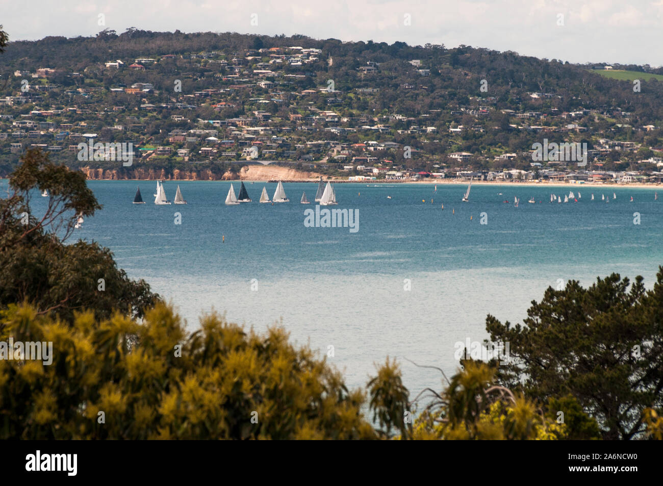 Yacht vicino a Mt Martha sulla Port Phillip Bay, Victoria, Australia Foto Stock