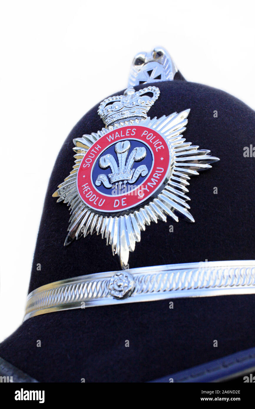 Galles del Sud casco di polizia. Foto Stock