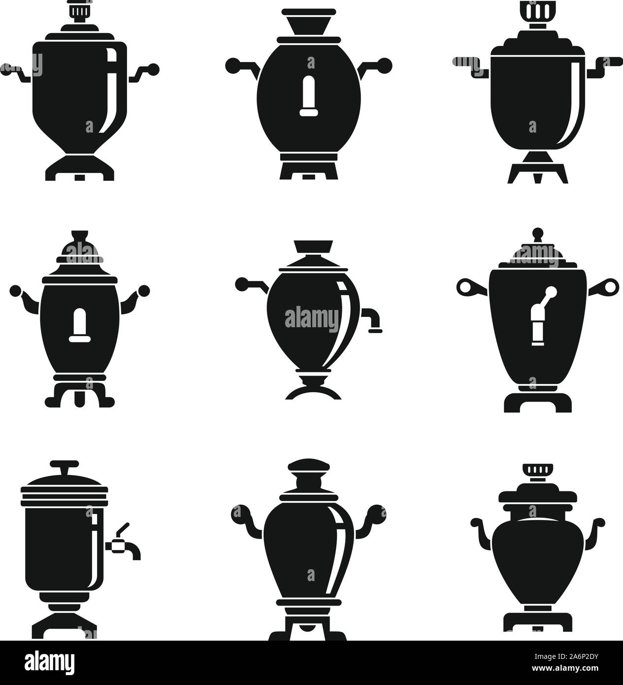 Samovar set di icone. Semplice insieme di samovar icone vettoriali per il web design su sfondo bianco Illustrazione Vettoriale