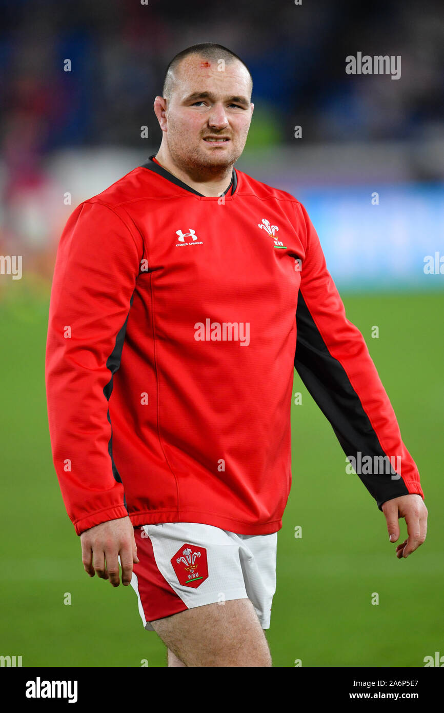 Il Galles Ken Owens durante la pre-match warm up prima del 2019 Coppa del Mondo di Rugby semifinale partita contro il Sud Africa a International Stadium Yokohama. Foto Stock