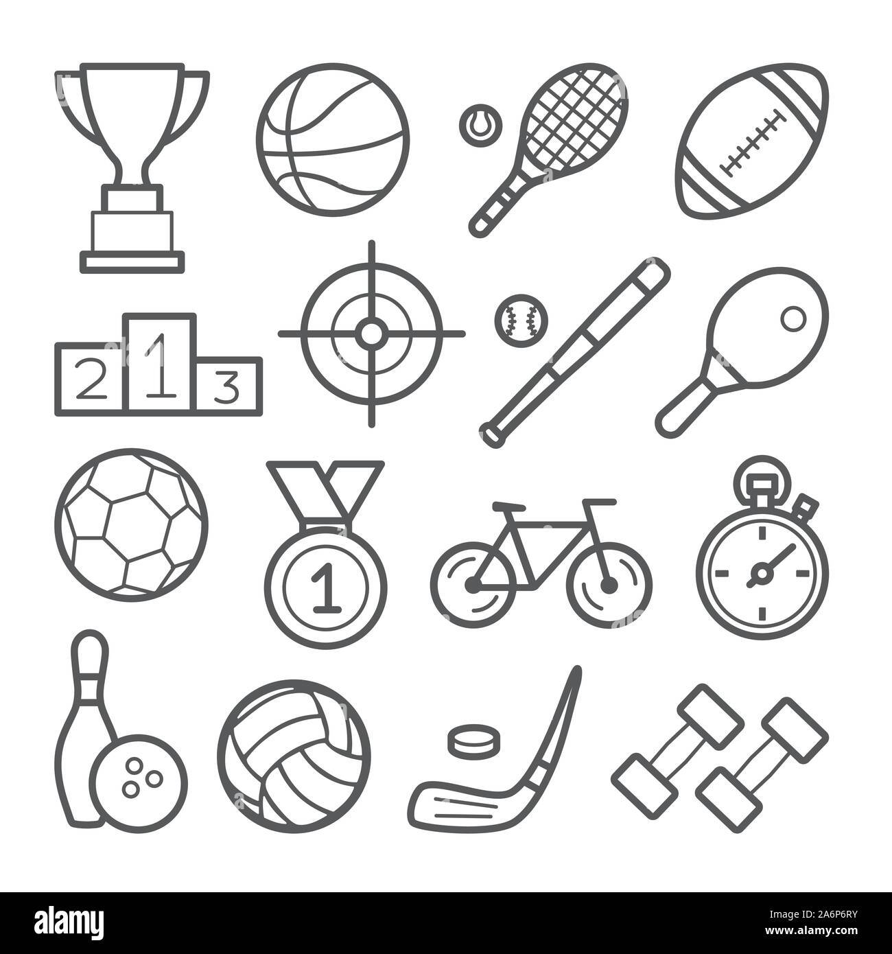 Linea sport icona impostare su sfondo bianco Illustrazione Vettoriale