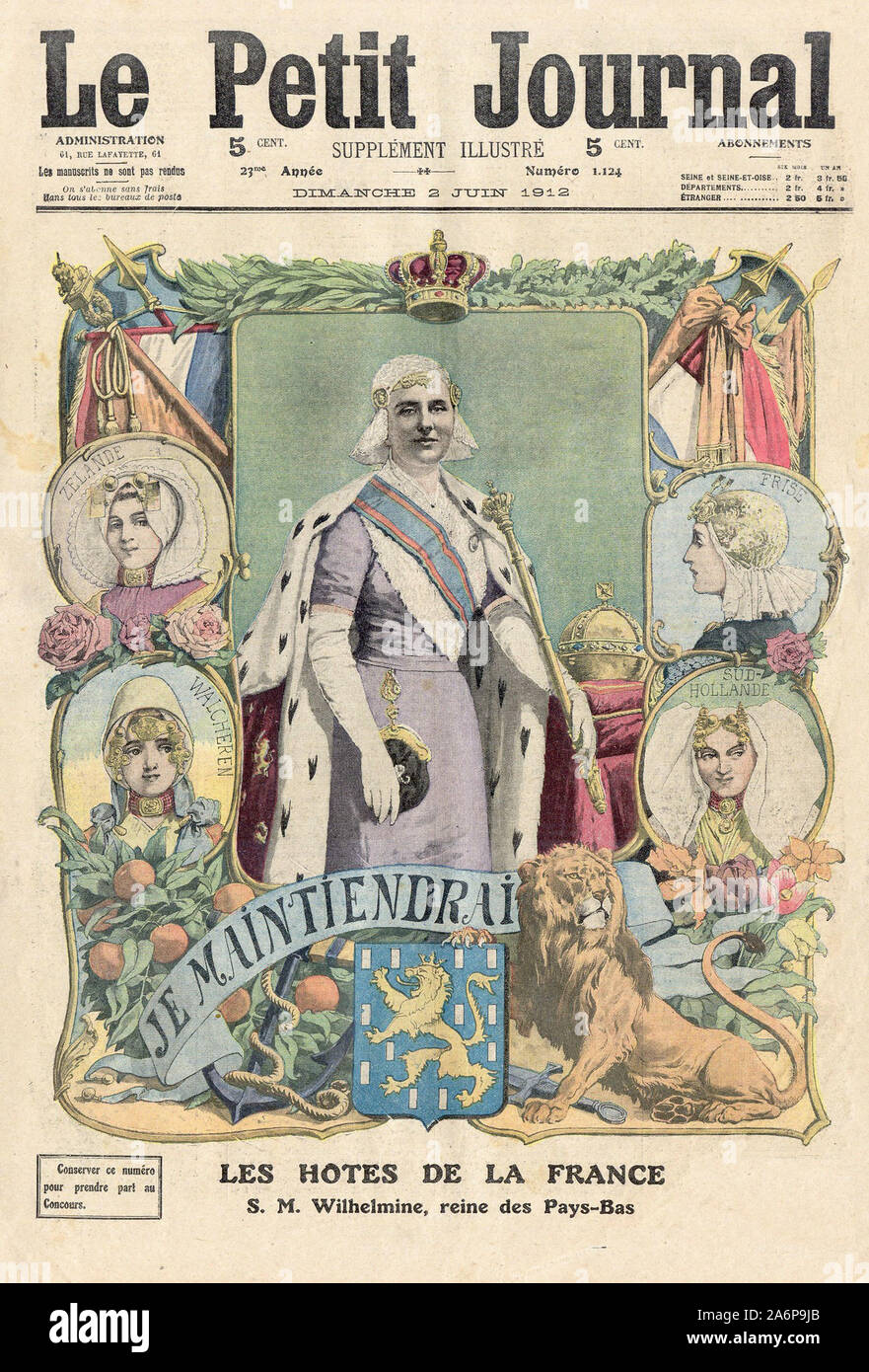 LES HÔTES DE LA FRANCE S. M. Wilhelmine Reine des Pays-Bas - I PADRONI DI CASA DELLA FRANCIA S. M. Wilhelmine, Regina dei Paesi Bassi - In "Le Petit Journal' Francese giornale illustrato - 1912 Foto Stock