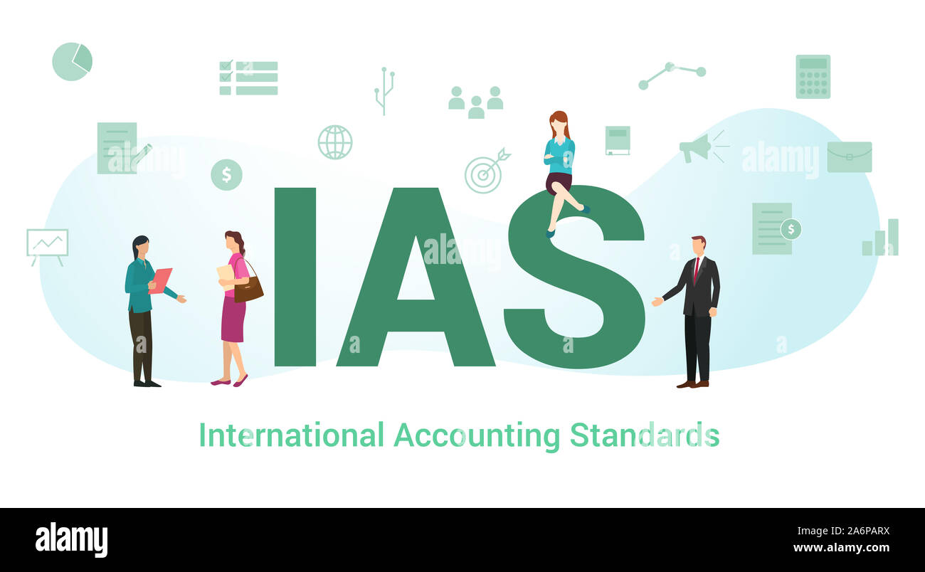 Lo IAS international accounting standards concetto con grande parola o il testo e il team di persone con un moderno stile piatto - illustrazione vettoriale Foto Stock