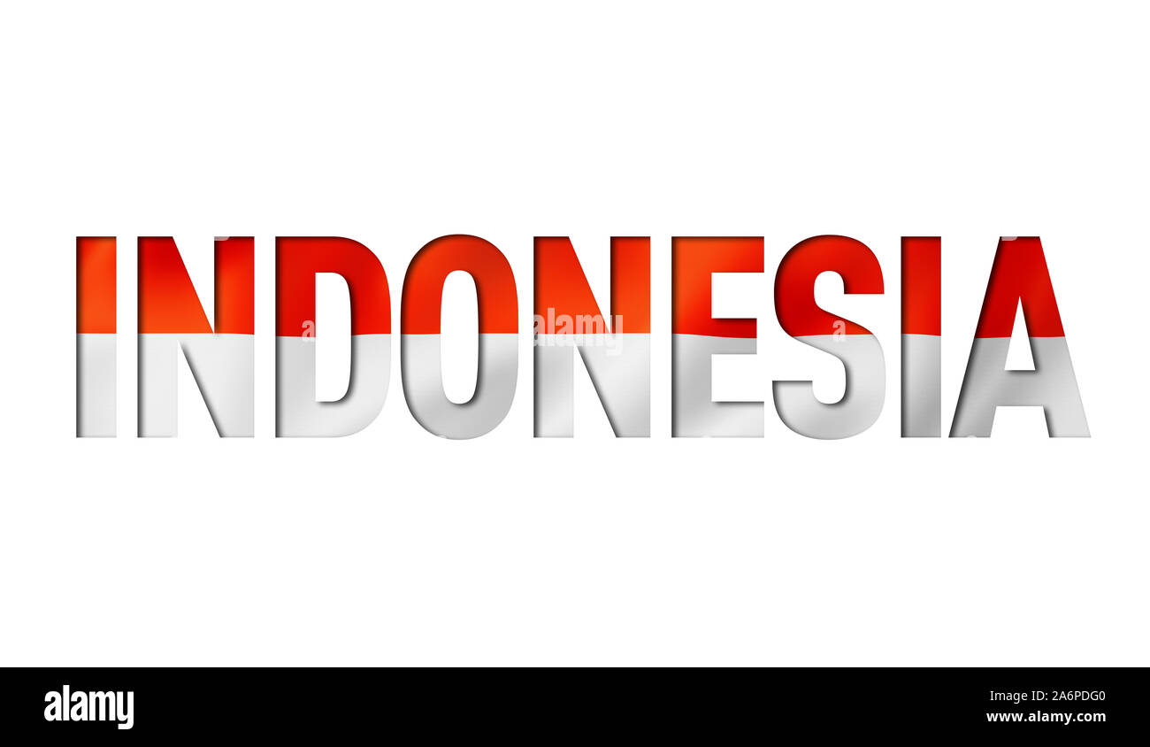 Bandiera indonesiana il font del testo. indonesia sullo sfondo del simbolo Foto Stock