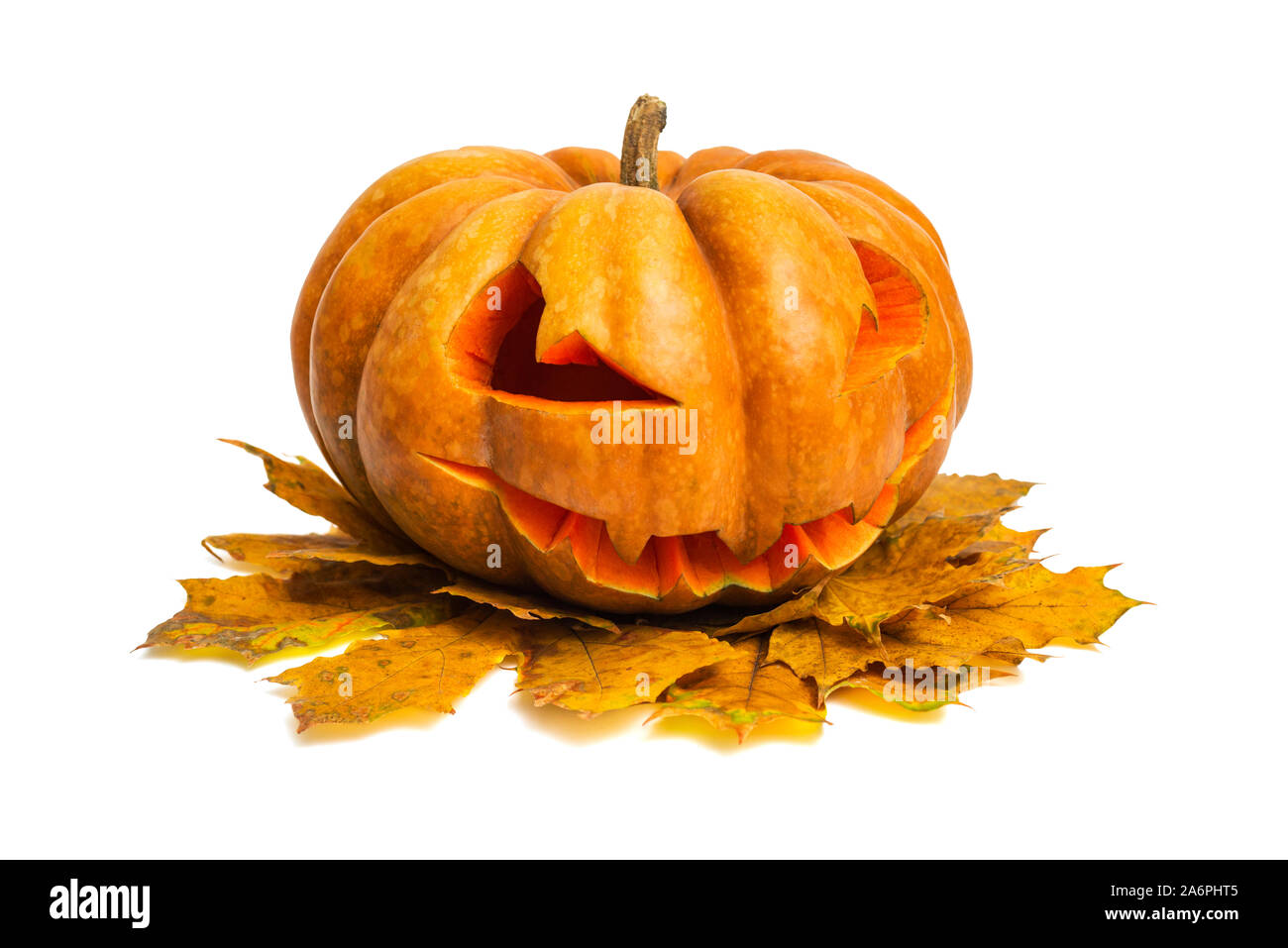 Zucca di Halloween. Zucca di Halloween jack testa lanterna isolati su sfondo bianco. Foto Stock