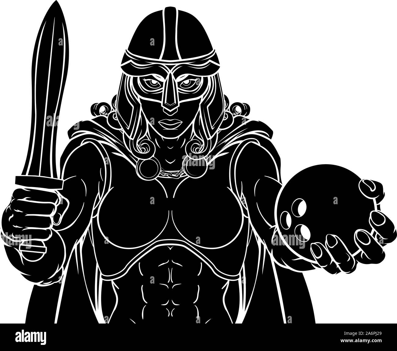 Viking Trojan Celtic cavaliere guerriero Bowling Donna Illustrazione Vettoriale