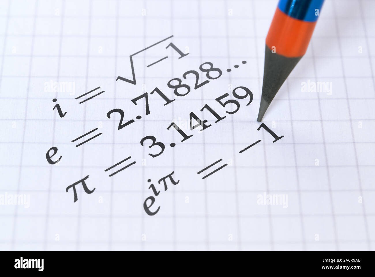 Ben noto costanti matematiche e la famosa equazione di Eulero Foto Stock