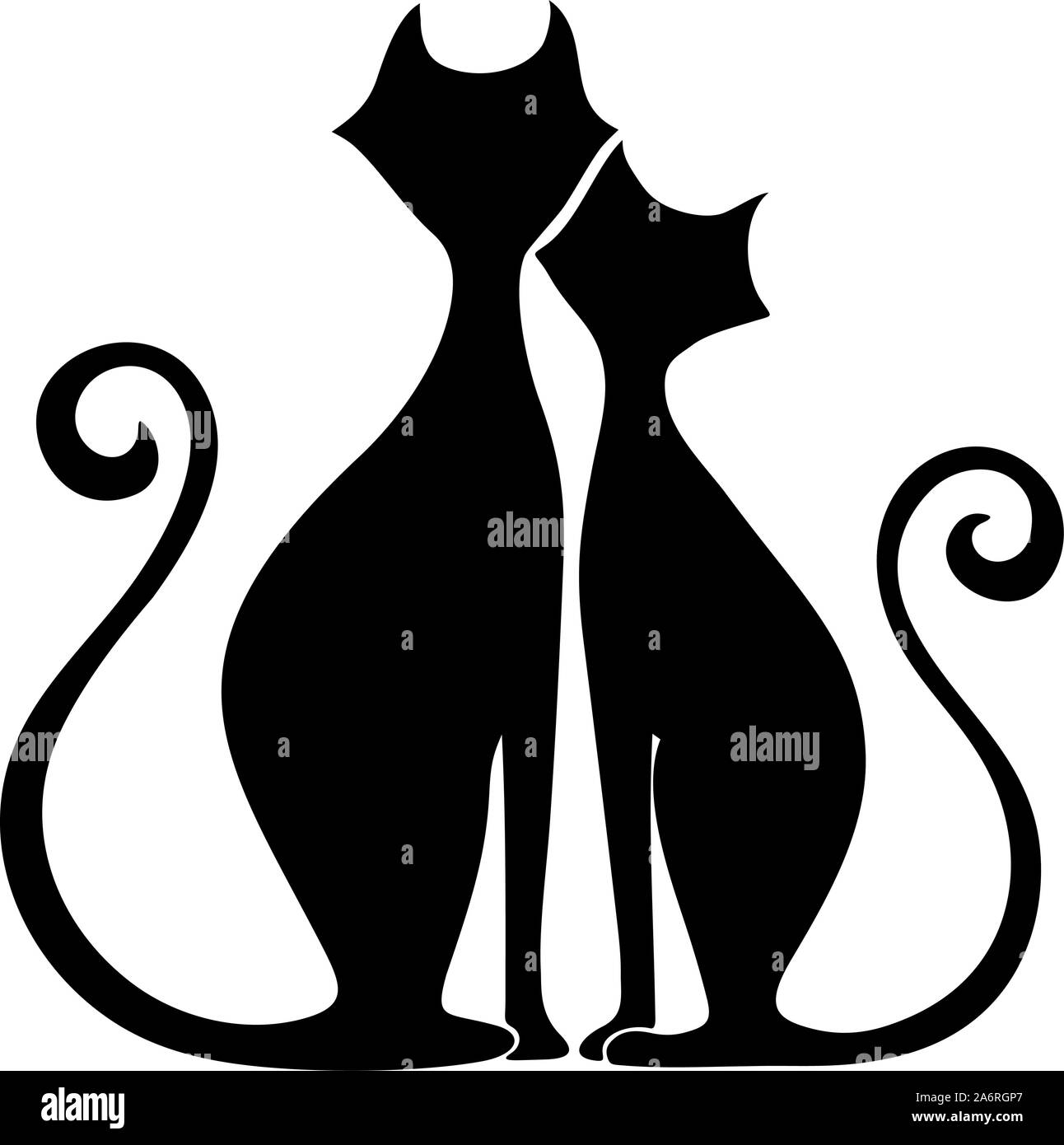 Vettore silhouette nera di gatti in amore isolato su uno sfondo bianco. Illustrazione Vettoriale