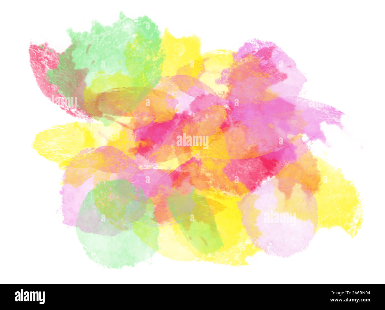 Esplosione di colori - moderno pastello acquerello spruzzi di rosa, rosso, verde e giallo su sfondo bianco Foto Stock