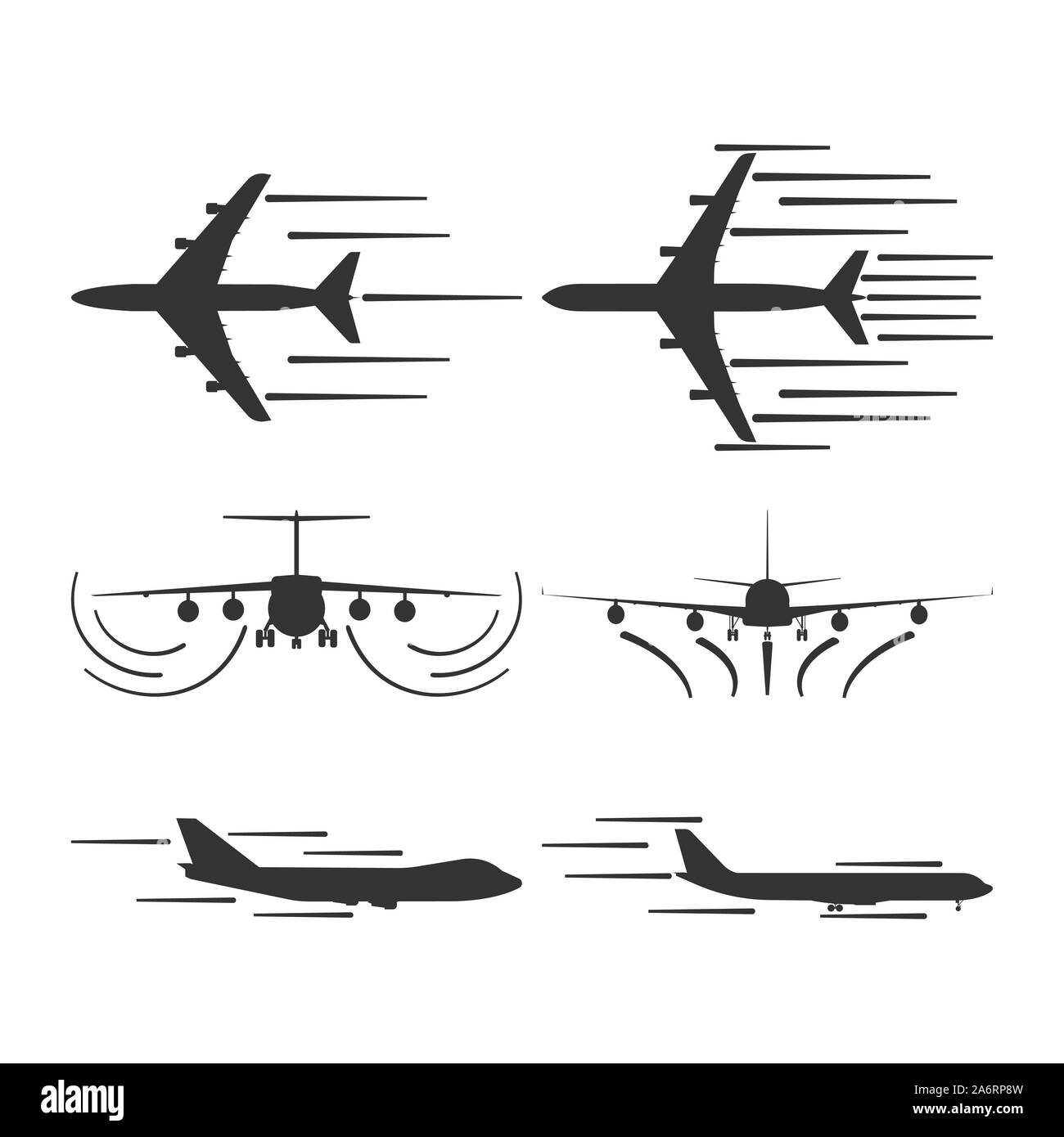 In aereo a decollo aria vettore icona del viaggio. Volo aereo simbolo design concept. Silhouette nera piatta isolata di atterraggio d'arte. Pista di velocità segno aviation Illustrazione Vettoriale