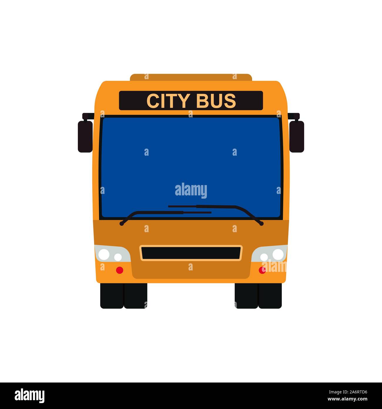 Autobus gialli vista frontale del vettore illustrazione del veicolo. Viaggi di trasporto pubblico isolato car icona. Il trasporto passeggeri città viaggio cartoon. Tour del traffico Illustrazione Vettoriale