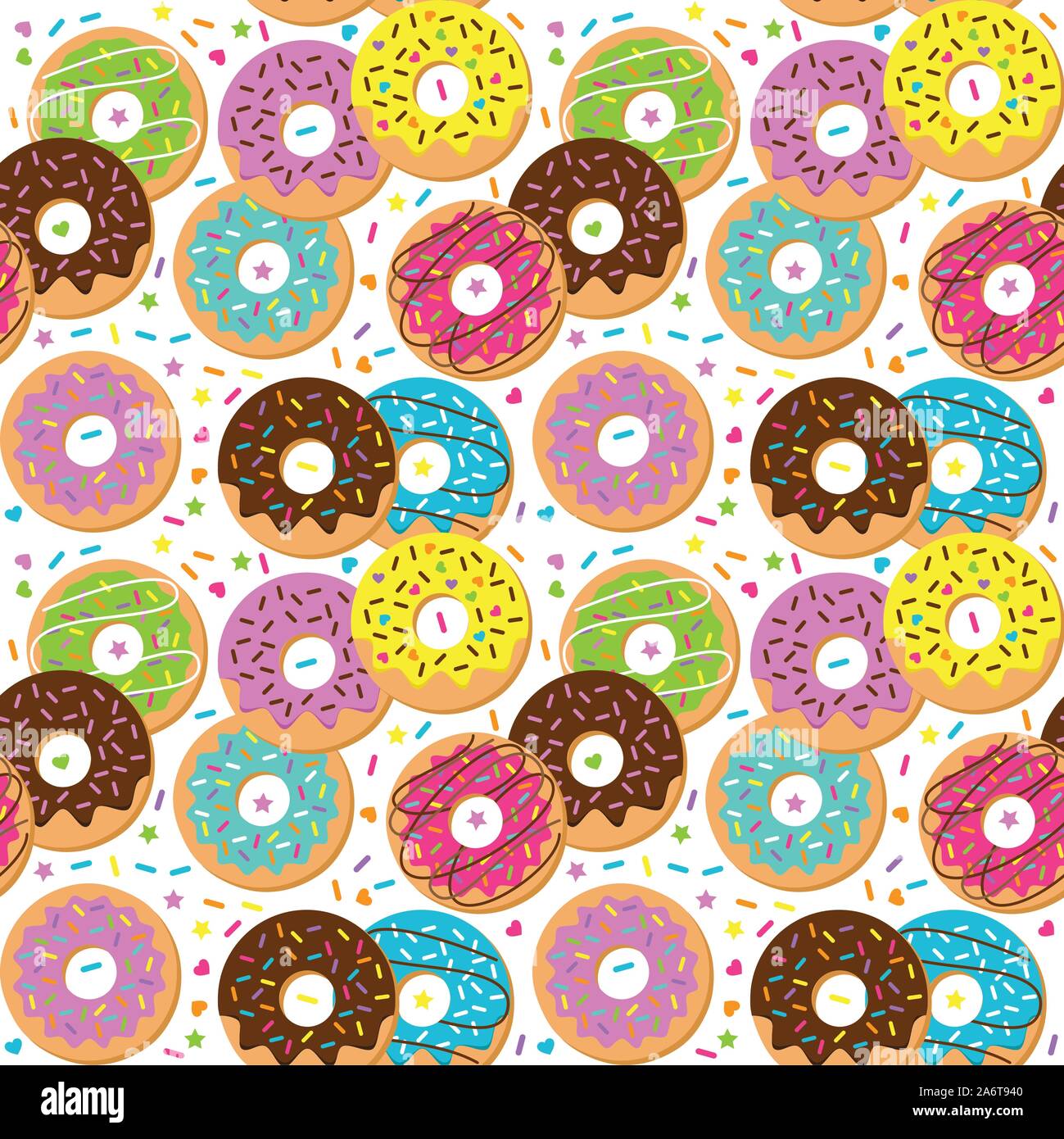 Seamless sfondo vettoriale con ciambelle e spruzza Illustrazione Vettoriale