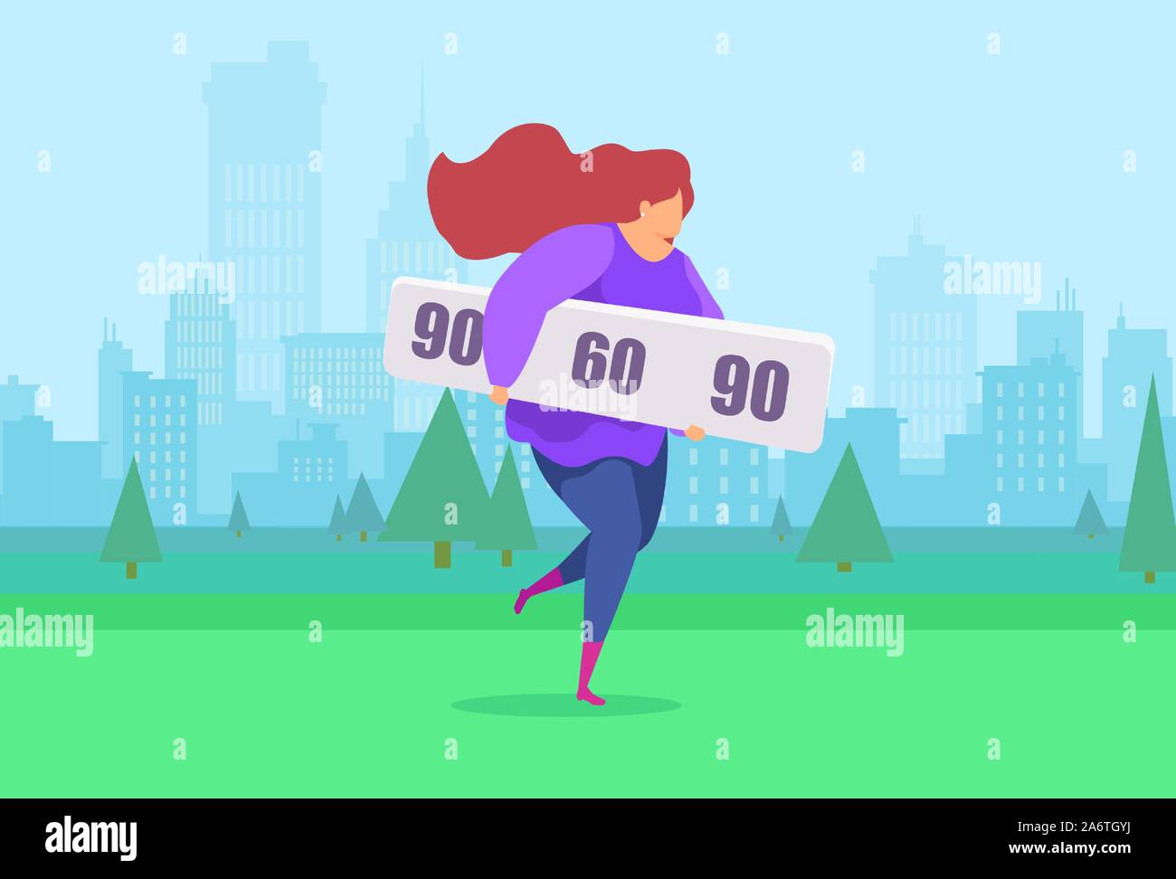 Vettore di una giovane donna jogging disposti a raggiungere la figura ideale parametri Illustrazione Vettoriale