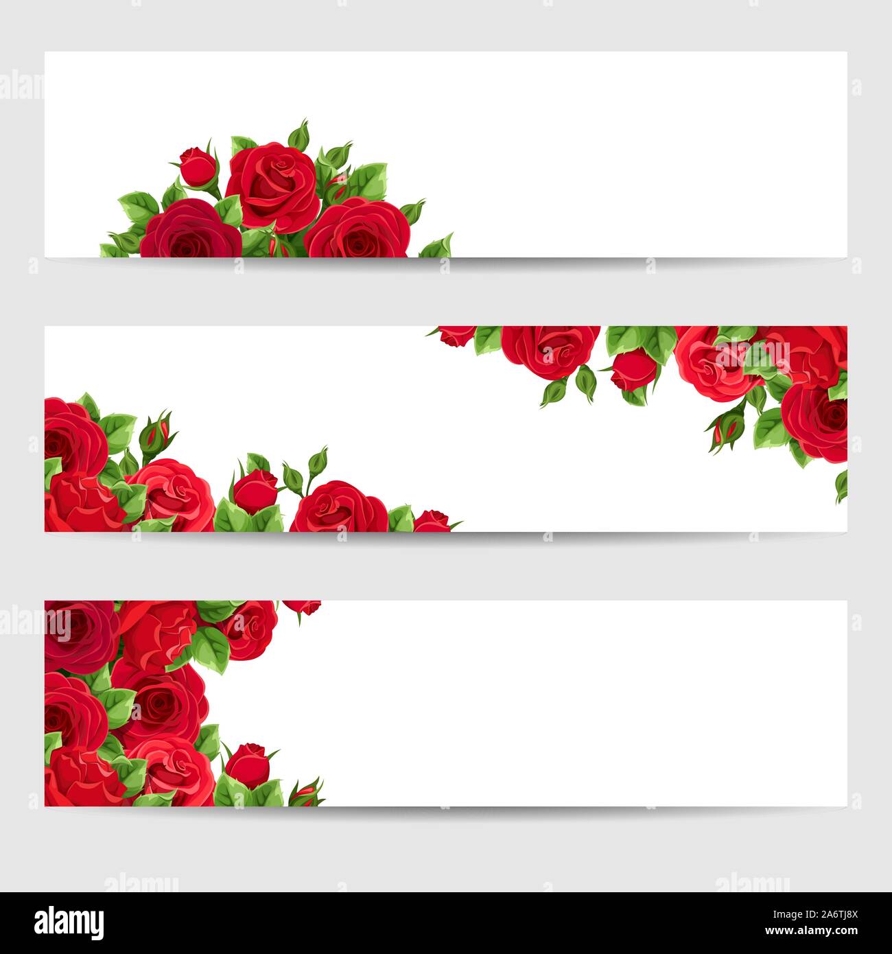 Set di vettore te banner web con rose rosse. Illustrazione Vettoriale