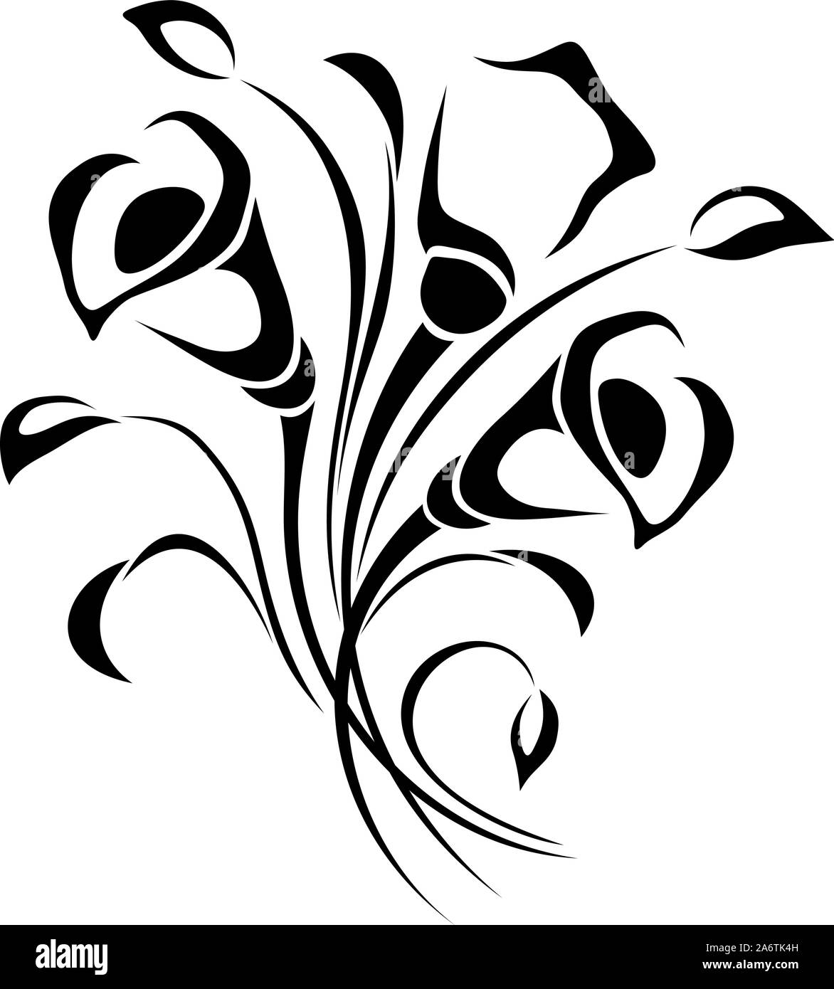 Il vettore in bianco e nero illustrazione del bouquet di fiori. Illustrazione Vettoriale